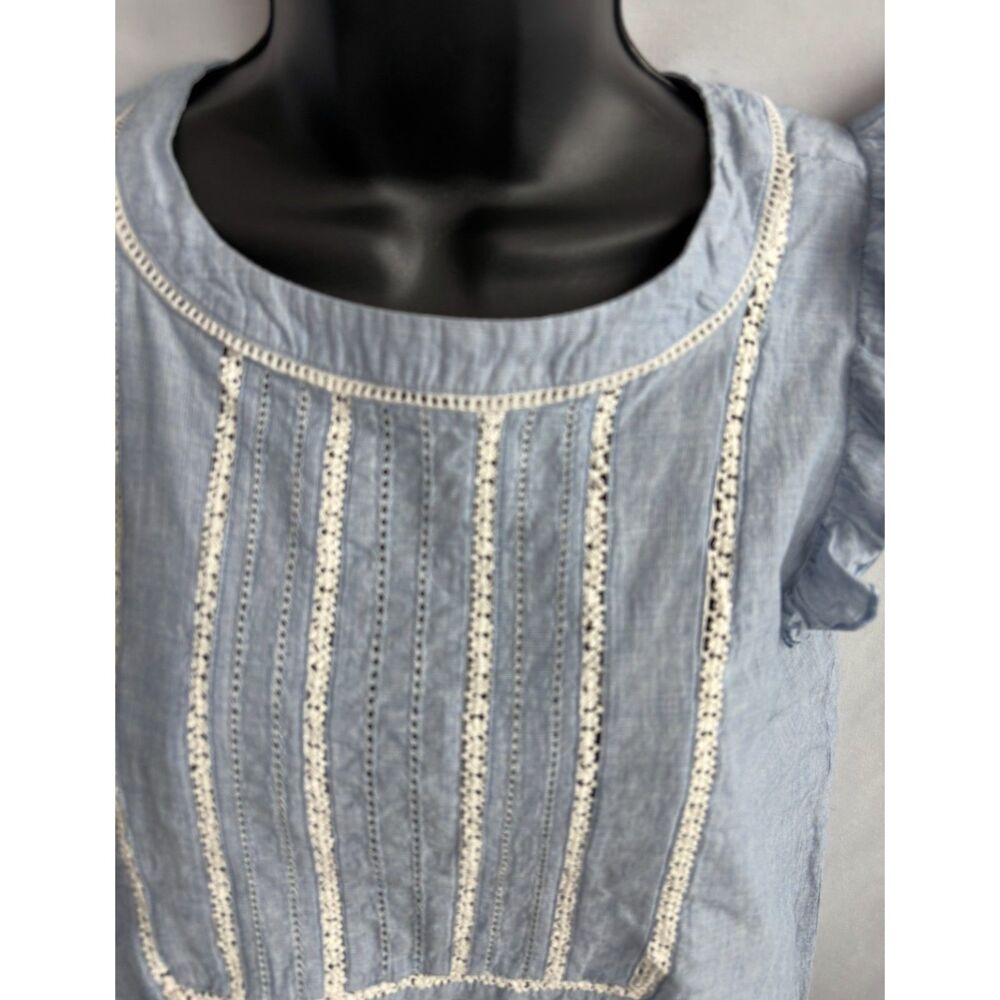 Loft Blue Ruffles Blouse Top Sze XS Cottagecore Vintage Retro Peasant Sleeveless - Picture 2 of 10